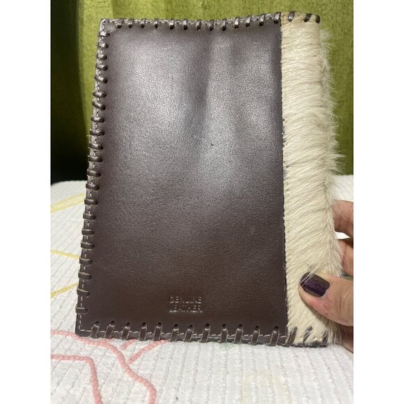 Handcrafted Brown Leather Journal Cover With White Fur Accent & Stitch Detailing - Picture 3 of 4